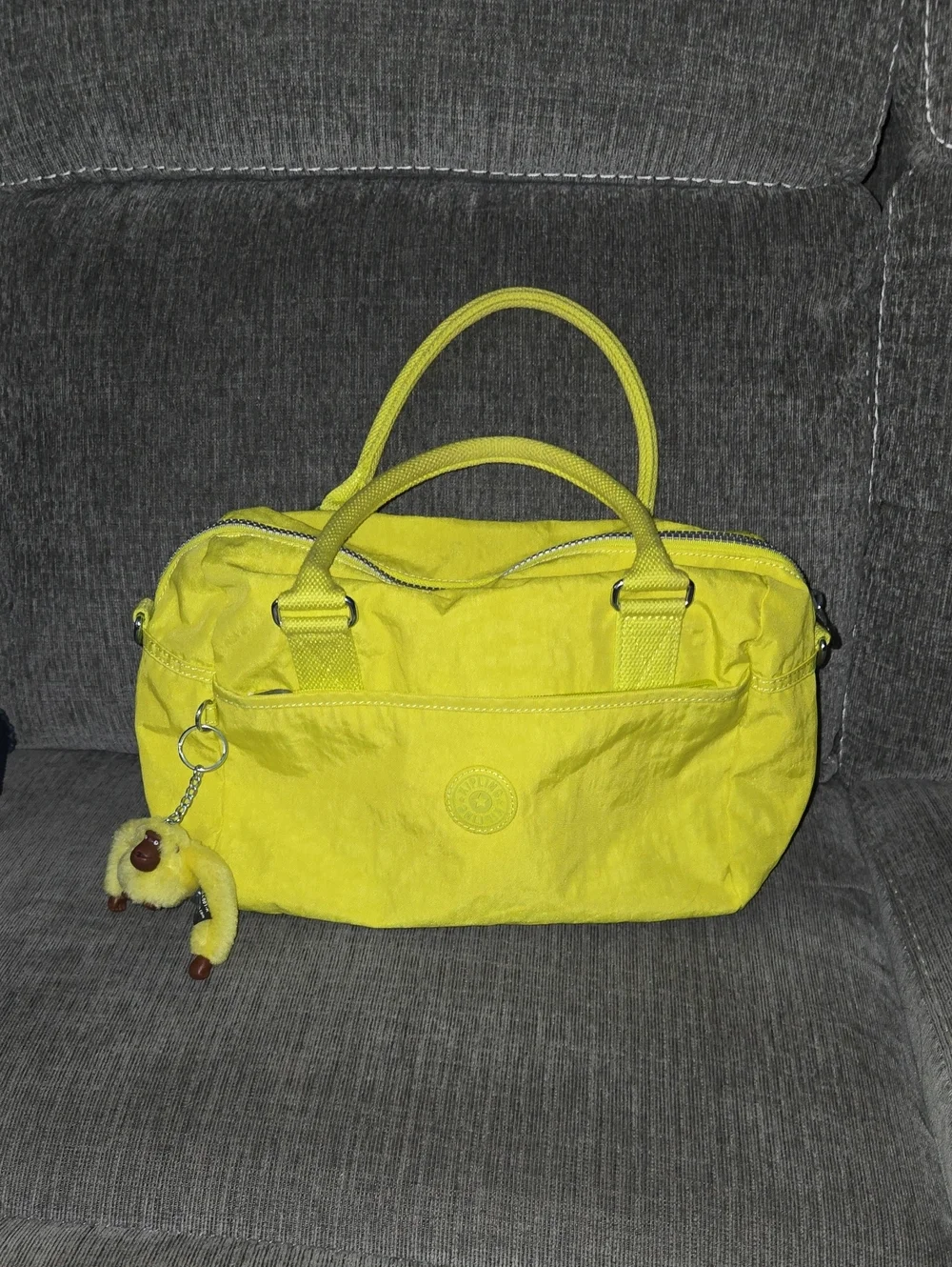 Kipling Yellow Satchel with Monkey Keychain